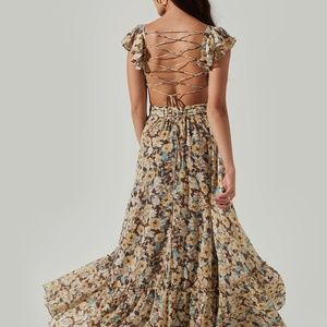 ASTR the Label - Primrose Floral Strappy Back Maxi Dress in brown/yellow